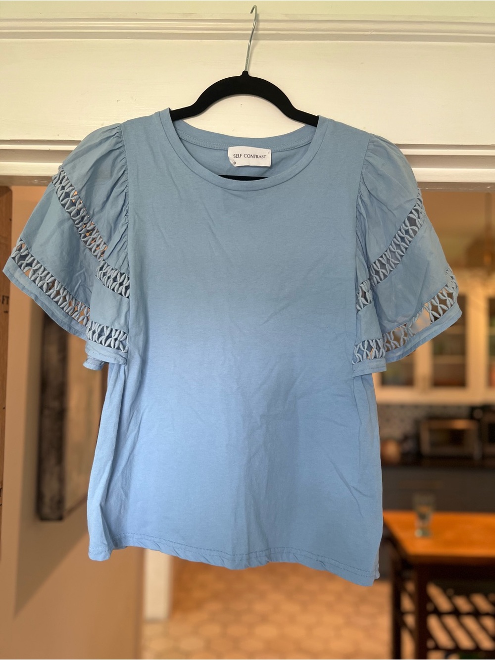 Self Contrast Women's Sky Blue Flutter Sleeve Tee